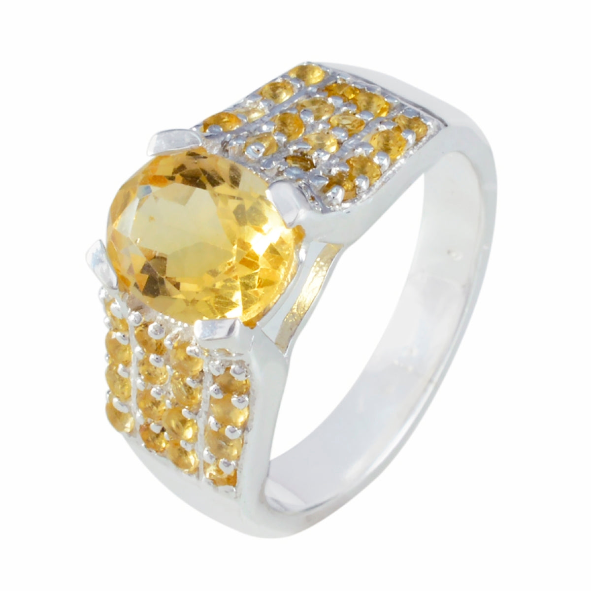 Citrine Halo African 925 Sterling Silver Yellow Gems Mid weight Contemporary Ring Jewellery