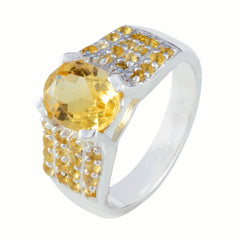 Citrine Halo African 925 Sterling Silver Yellow Gems Mid weight Contemporary Ring Jewellery