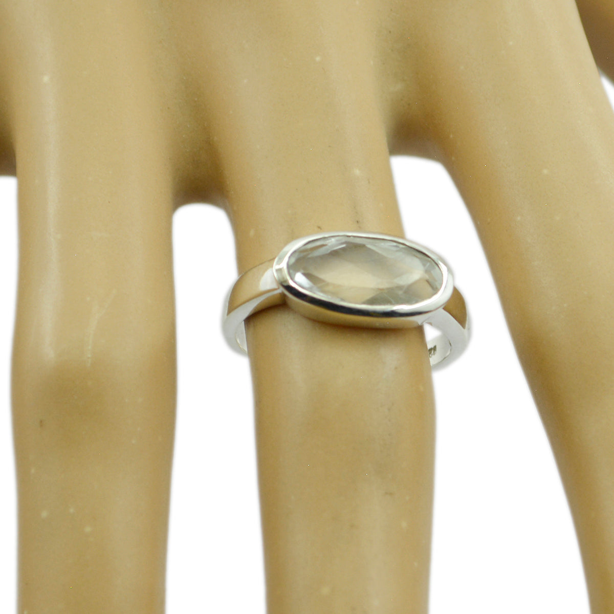 Kristallquarz Solitär Amerikanischer 925 Sterling Silber Weiße Edelsteine Zarter Glamouröser Ring Schmuck Zweitbild