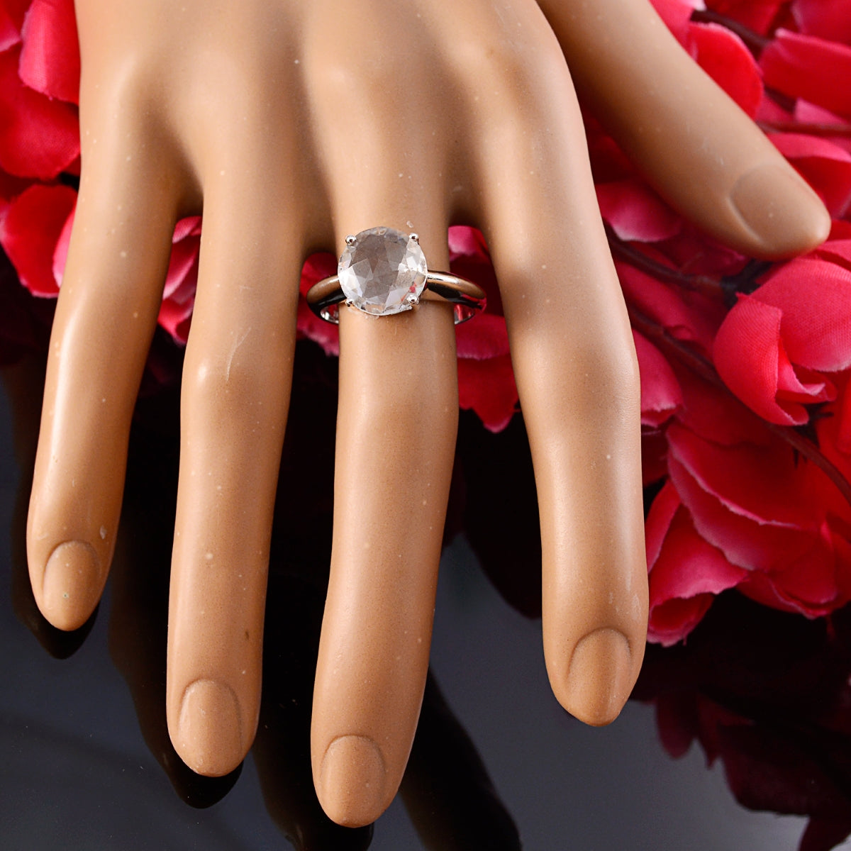 Crystal Quartz Solitaire African 925 Silver White Gemstone Tiny Sophisticated Ring Jewellery