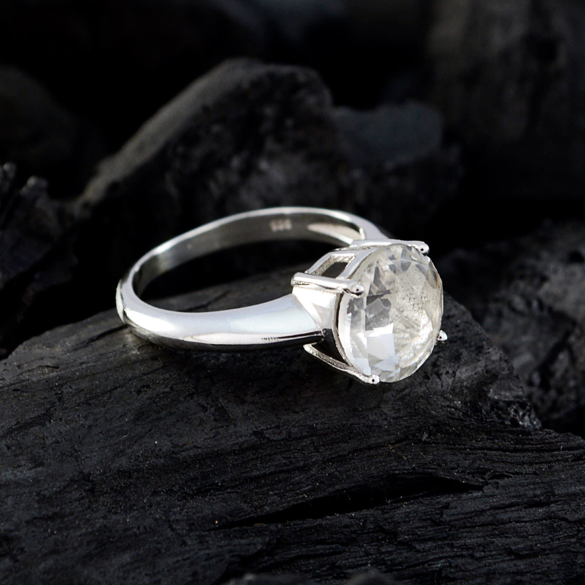 Crystal Quartz Solitaire African 925 Silver White Gemstone Tiny Sophisticated Ring Jewellery