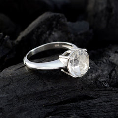 Crystal Quartz Solitaire African 925 Silver White Gemstone Tiny Sophisticated Ring Jewellery