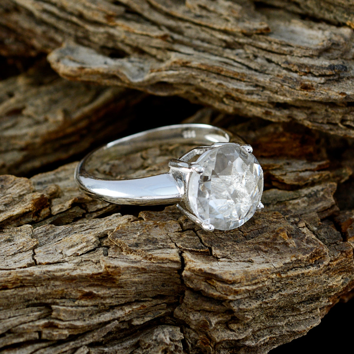 Crystal Quartz Solitaire African 925 Silver White Gemstone Tiny Sophisticated Ring Jewellery