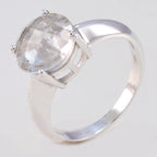 Crystal Quartz Solitaire African 925 Silver White Gemstone Tiny Sophisticated Ring Jewellery