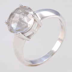 Crystal Quartz Solitaire African 925 Silver White Gemstone Tiny Sophisticated Ring Jewellery