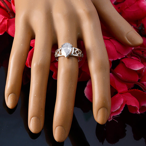 Crystal Quartz Solitaire French Silver White Gemstone Slim Promise Ring Jewellery