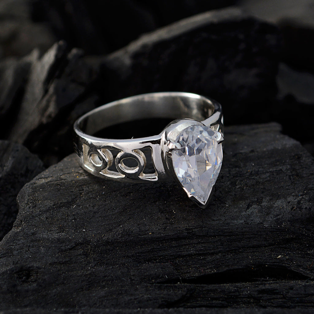 Crystal Quartz Solitaire French Silver White Gemstone Slim Promise Ring Jewellery
