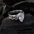 Crystal Quartz Solitaire French Silver White Gemstone Slim Promise Ring Jewellery