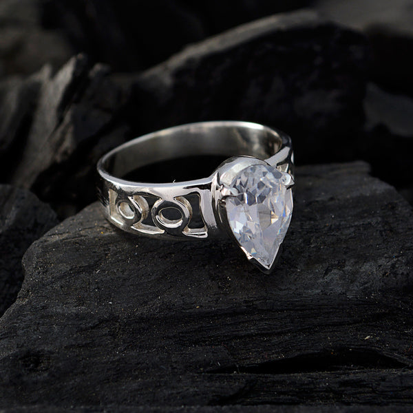 Crystal Quartz Solitaire French Silver White Gemstone Slim Promise Ring Jewellery