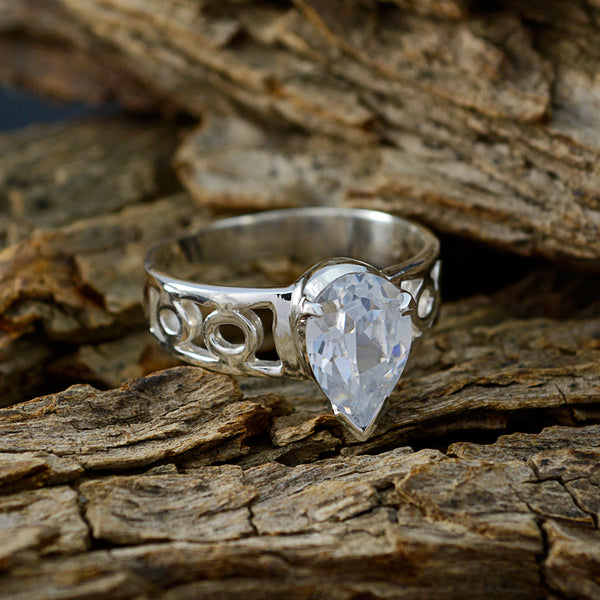 Crystal Quartz Solitaire French Silver White Gemstone Slim Promise Ring Jewellery