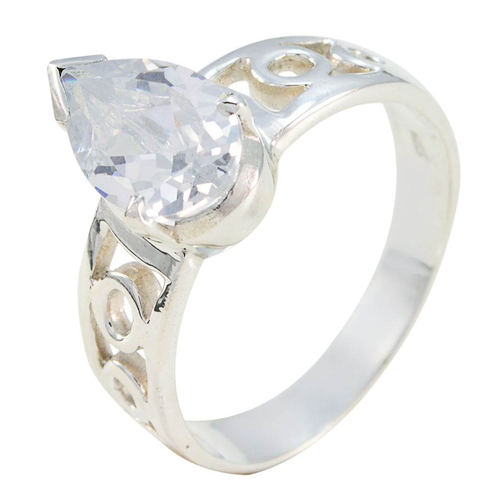 Crystal Quartz Solitaire French Silver White Gemstone Slim Promise Ring Jewellery