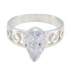 Crystal Quartz Solitaire French Silver White Gemstone Slim Promise Ring Jewellery