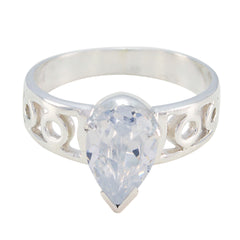 Crystal Quartz Solitaire French Silver White Gemstone Slim Promise Ring Jewellery