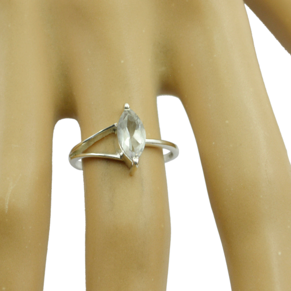 Crystal Quartz Solitaire Korean 925 Silver White Gemstones Elegant  Contemporary Ring Jewelry