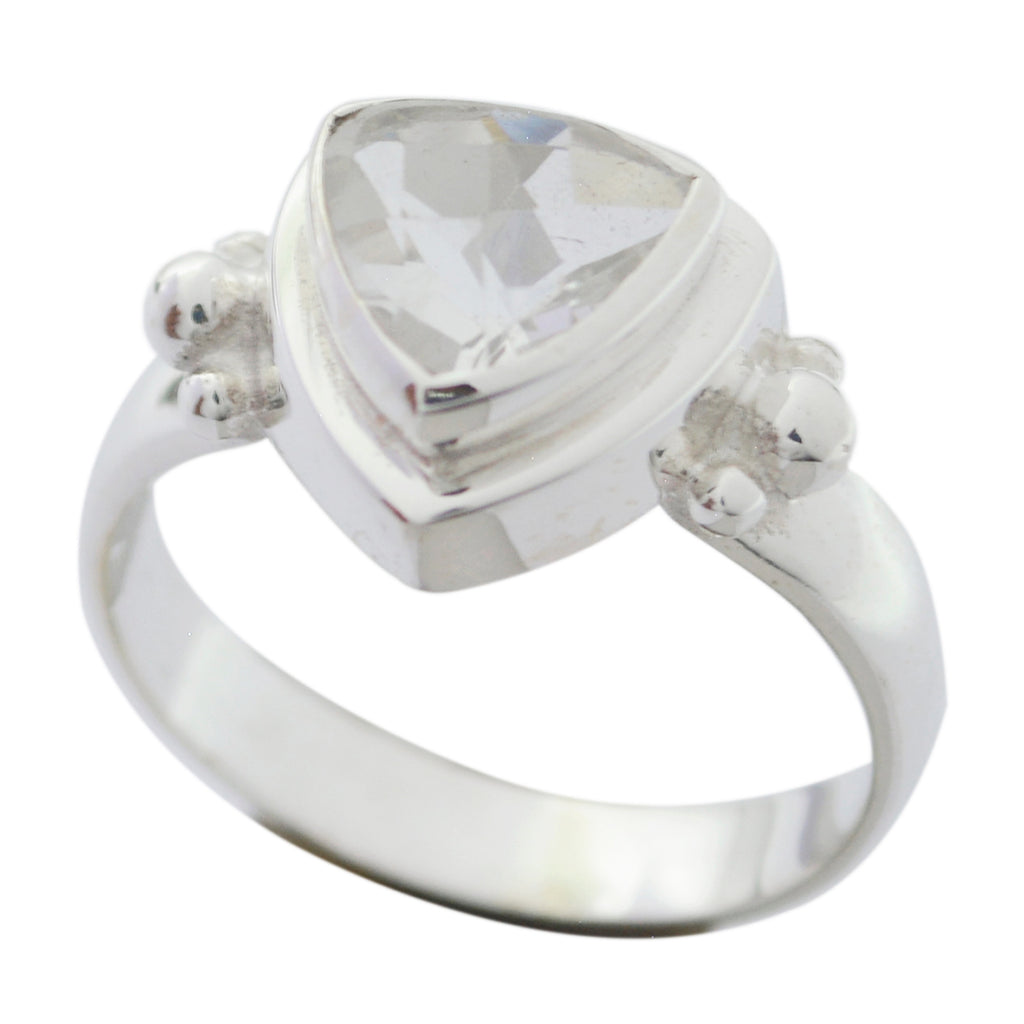 Crystal Quartz Solitaire Egyptian Sterling Silver White Gemstones Slim Heritage Ring Jewellery