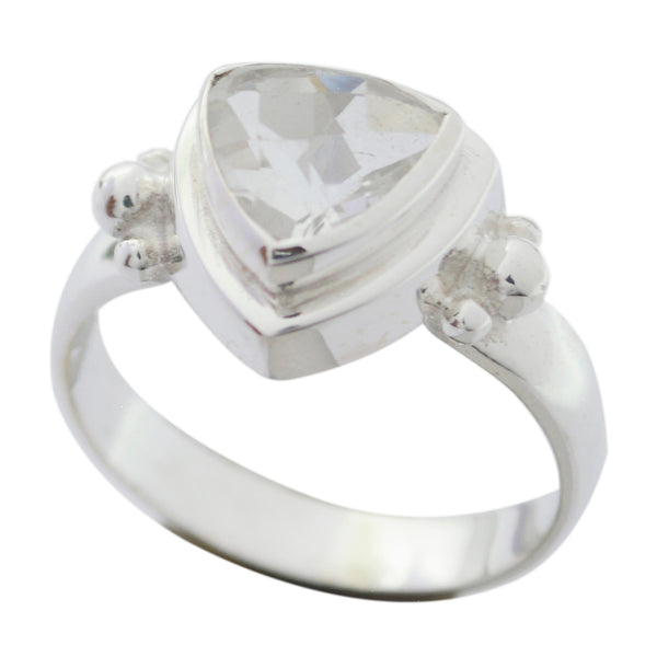 Crystal Quartz Solitaire Egyptian Sterling Silver White Gemstones Slim Heritage Ring Jewellery