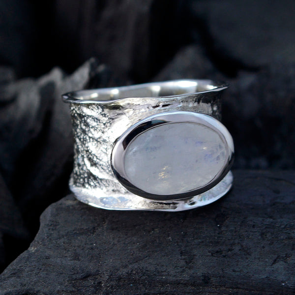 Crystal Quartz Solitaire German 925 Sterling Silver White Gems Edgy Oversized Band Jewelry