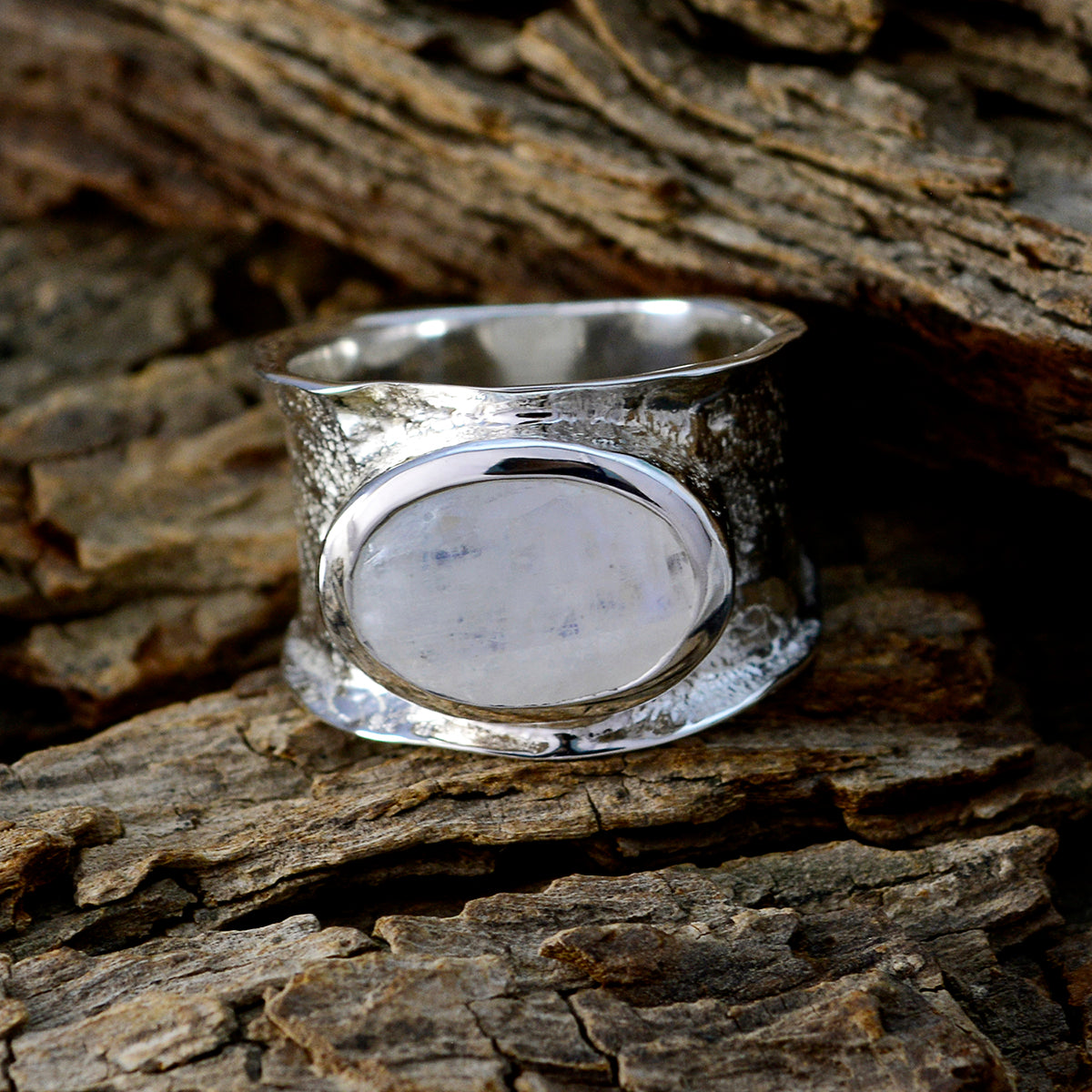 Crystal Quartz Solitaire German 925 Sterling Silver White Gems Edgy Oversized Band Jewelry