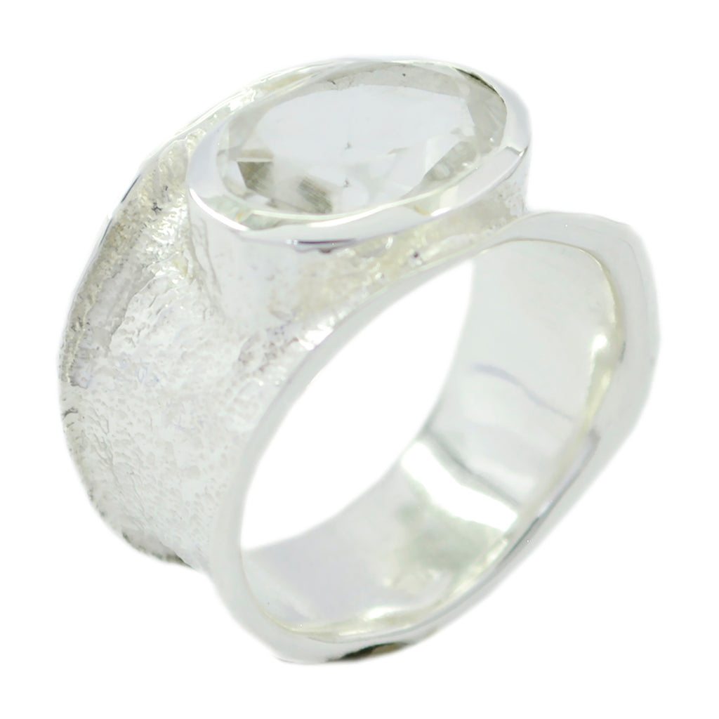 Crystal Quartz Solitaire German 925 Sterling Silver White Gems Edgy Oversized Band Jewelry