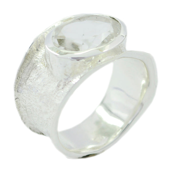 Crystal Quartz Solitaire German 925 Sterling Silver White Gems Edgy Oversized Band Jewelry