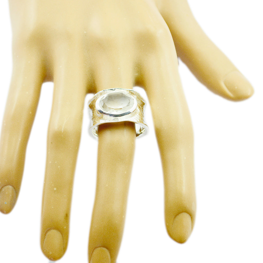 Crystal Quartz Solitaire German 925 Sterling Silver White Gems Edgy Oversized Band Jewelry
