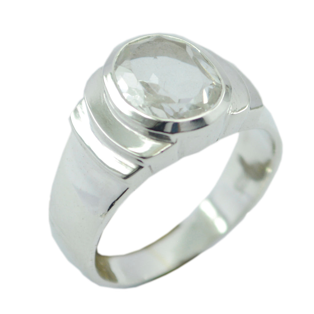 Crystal Quartz Solitaire German 92.5 Silver White Gemstones Eye catching valentine Ring Jewelry