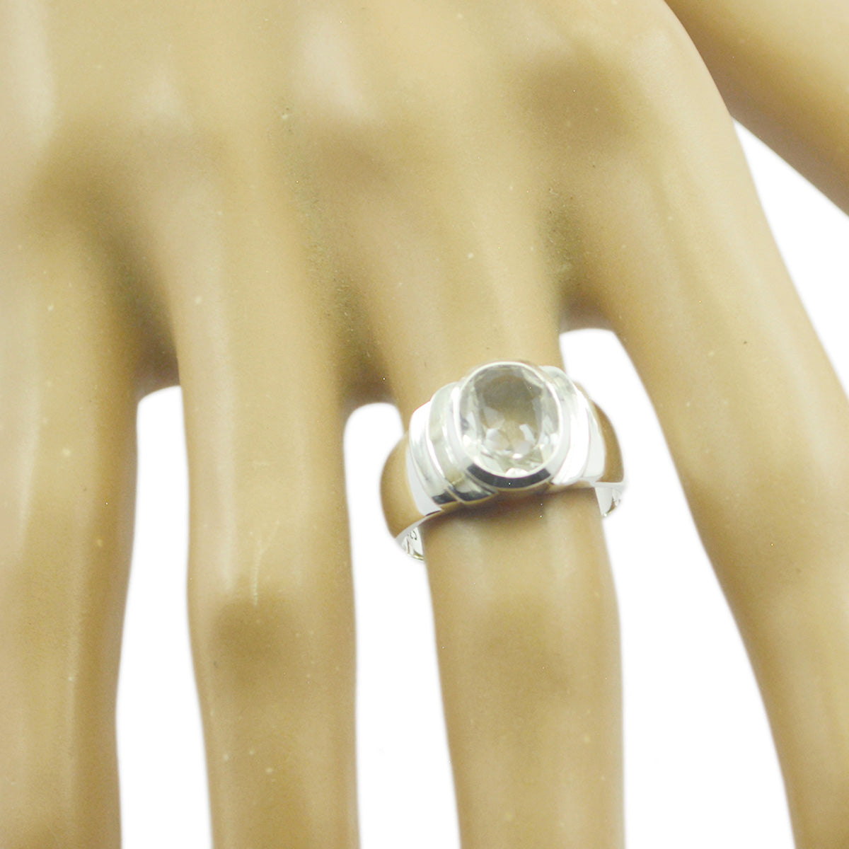 Bague solitaire en cristal de quartz allemand en argent 92,5 avec pierres précieuses blanches, bijou accrocheur pour la Saint-Valentin Image secondaire du produit