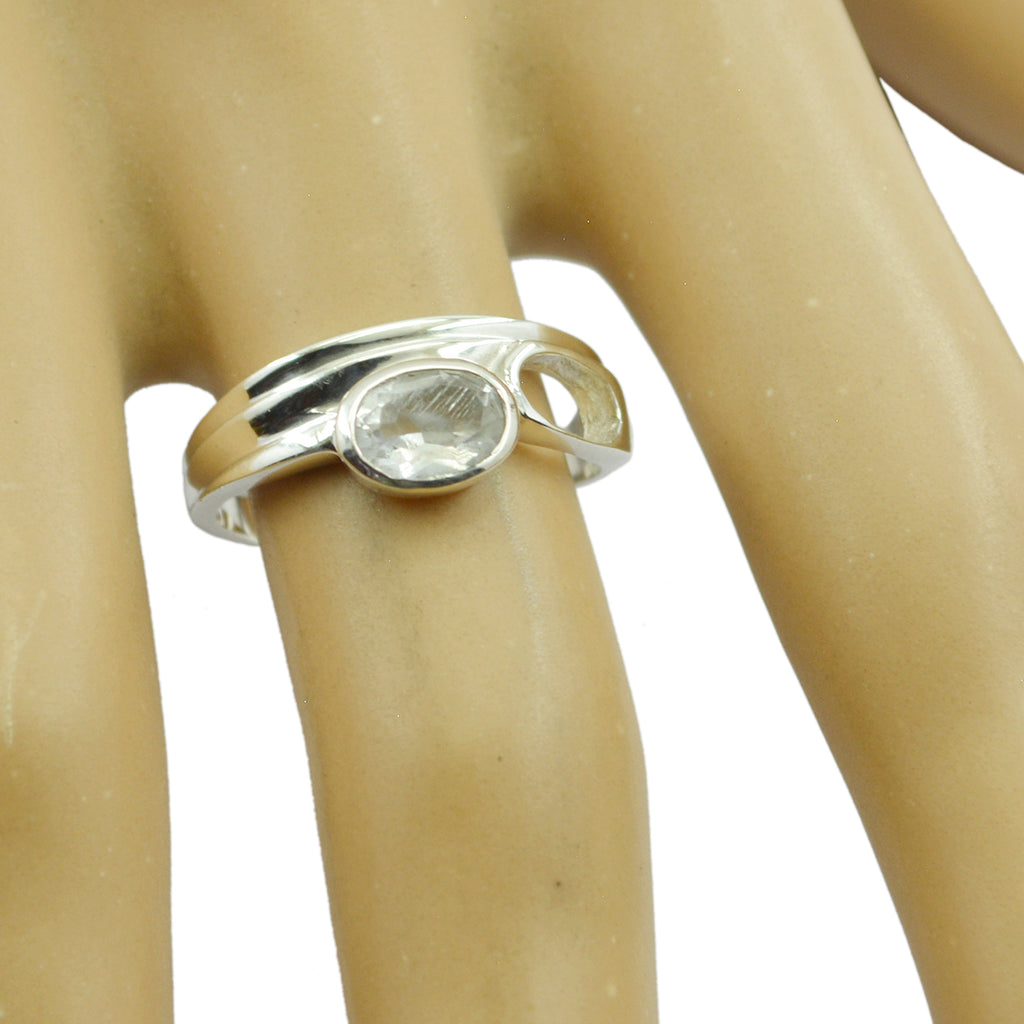 Crystal Quartz Solitaire French 92.5 Silver White Gemstones Featherlight Heritage Ring Jewellery