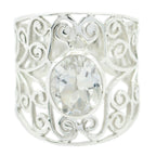 Crystal Quartz Solitaire Latin American 925 Sterling Silver White Gemstone Eye catching Filigree Ring Jewelry