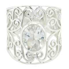 Crystal Quartz Solitaire Latin American 925 Sterling Silver White Gemstone Eye catching Filigree Ring Jewelry