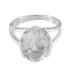 Crystal Quartz Solitaire African 925 Silver White Gemstones Mid weight Glamorous Ring Jewellery
