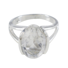 Crystal Quartz Solitaire African 925 Silver White Gemstones Mid weight Glamorous Ring Jewellery