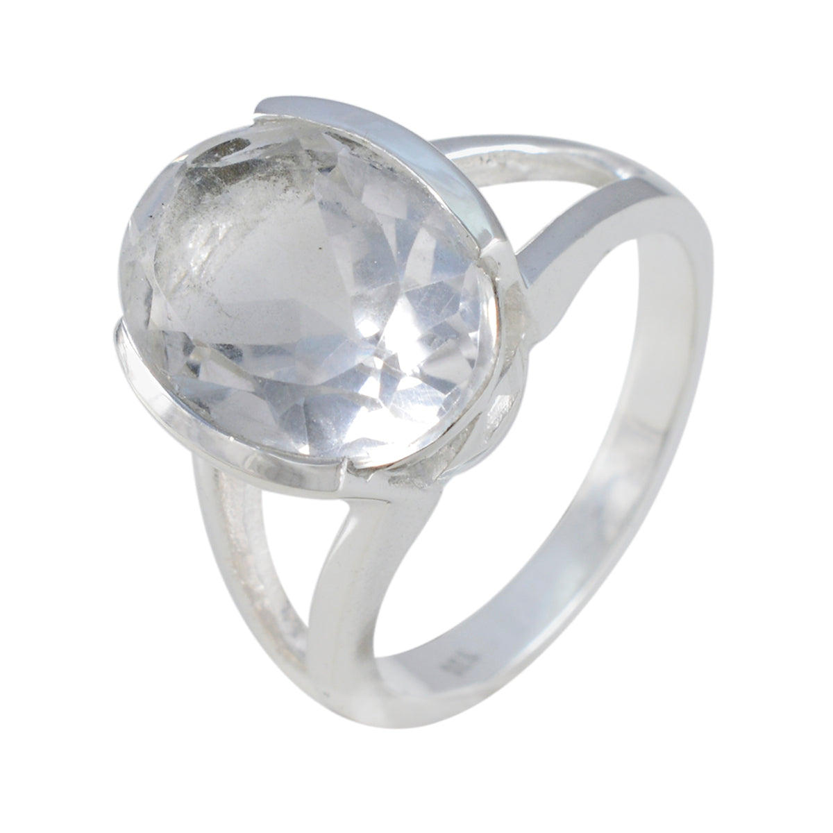 Crystal Quartz Solitaire African 925 Silver White Gemstones Mid weight Glamorous Ring Jewellery