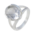 Crystal Quartz Solitaire African 925 Silver White Gemstones Mid weight Glamorous Ring Jewellery