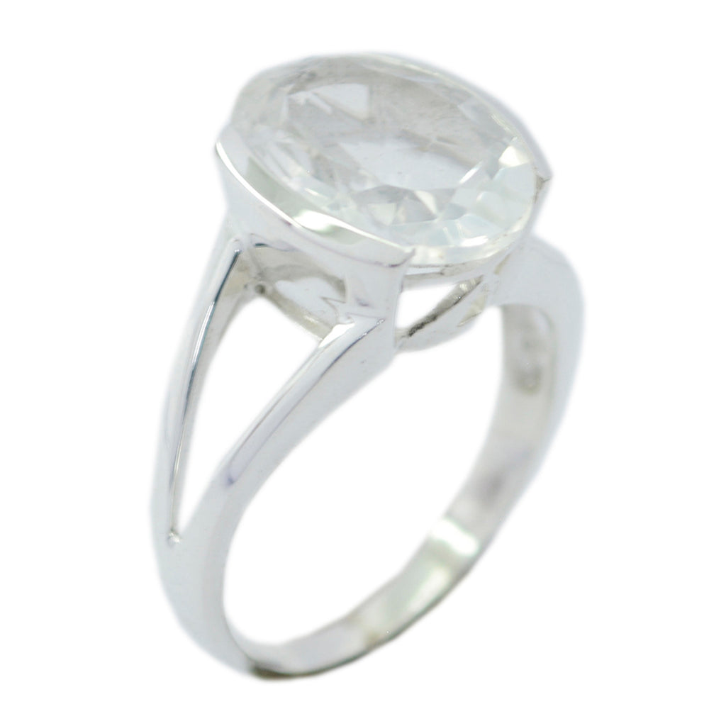 Crystal Quartz Solitaire African 925 Silver White Gemstones Mid weight Glamorous Ring Jewellery