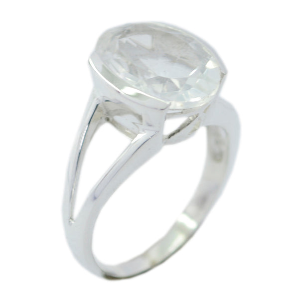 Crystal Quartz Solitaire African 925 Silver White Gemstones Mid weight Glamorous Ring Jewellery