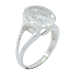 Crystal Quartz Solitaire African 925 Silver White Gemstones Mid weight Glamorous Ring Jewellery