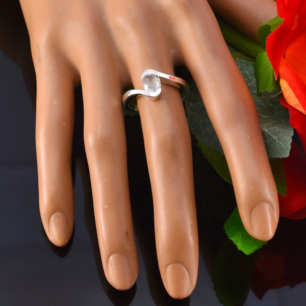 Crystal Quartz Solitaire Turkish 925 Sterling Silver White Gems Whisper thin Contemporary Ring Jewellery