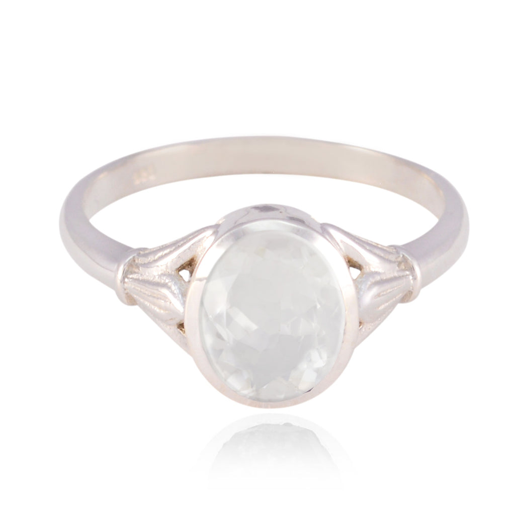 Crystal Quartz Solitaire French Sterling Silver White Gems Tiny Contemporary Ring Jewellery