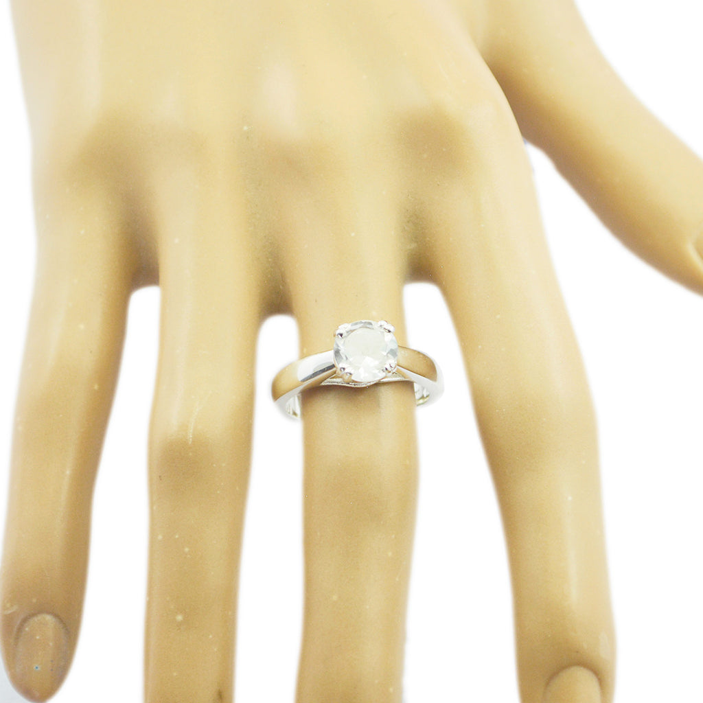 Crystal Quartz Solitaire Russian Sterling Silver White Gemstones Tiny Glamorous Ring Jewelry