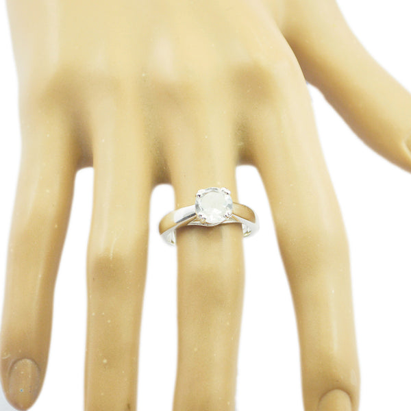 Crystal Quartz Solitaire Russian Sterling Silver White Gemstones Tiny Glamorous Ring Jewelry