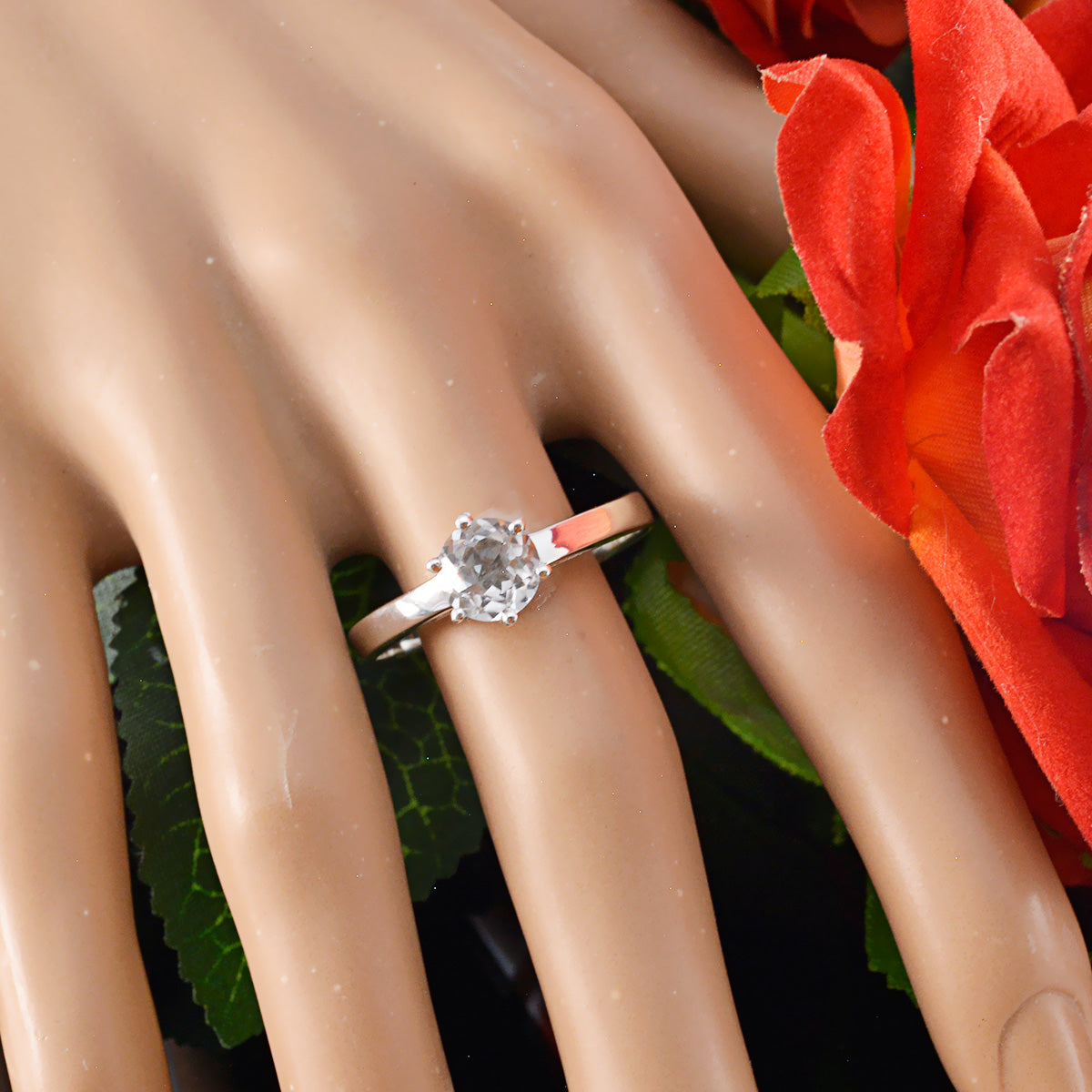 Crystal Quartz Solitaire Turkish 92.5 Silver White Gemstones Whisper thin Graceful Ring Jewellery