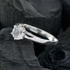 Crystal Quartz Solitaire Turkish 92.5 Silver White Gemstones Whisper thin Graceful Ring Jewellery
