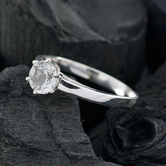 Crystal Quartz Solitaire Turkish 92.5 Silver White Gemstones Whisper thin Graceful Ring Jewellery