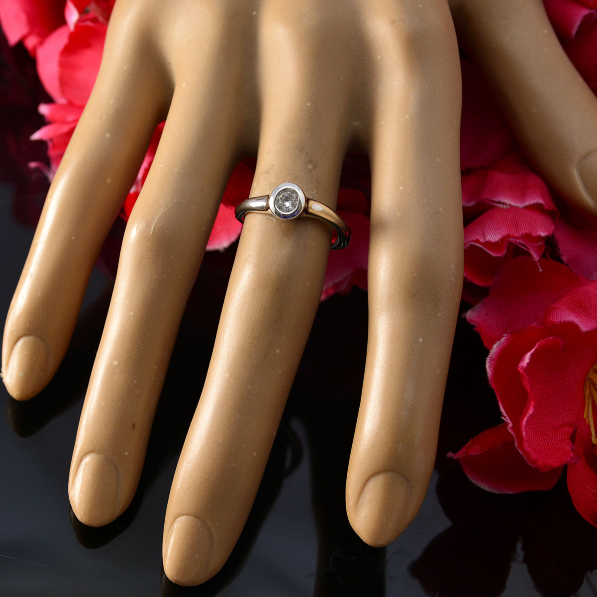 Crystal Quartz Solitaire Turkish 92.5 Silver White Gemstone Whisper thin Feminine Ring Jewellery