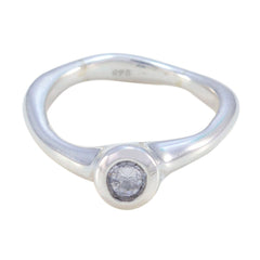 Crystal Quartz Solitaire Turkish 92.5 Silver White Gemstone Whisper thin Feminine Ring Jewellery