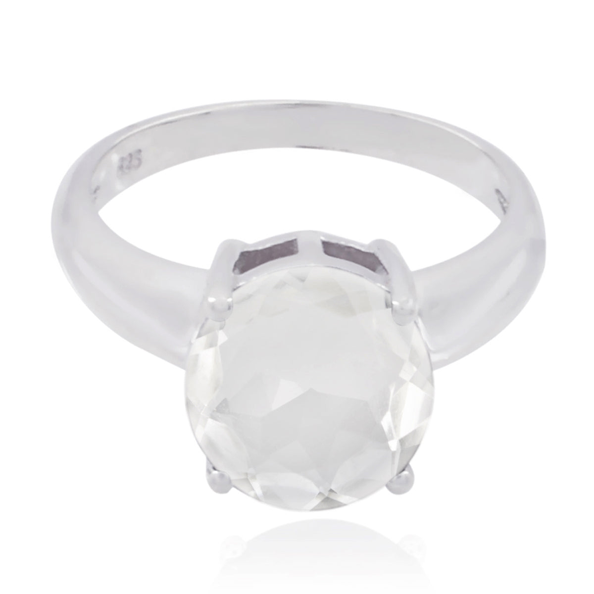 Crystal Quartz Solitaire Moroccan 92.5 Silver White Gemstone Tiny Luxurious Ring Jewelry