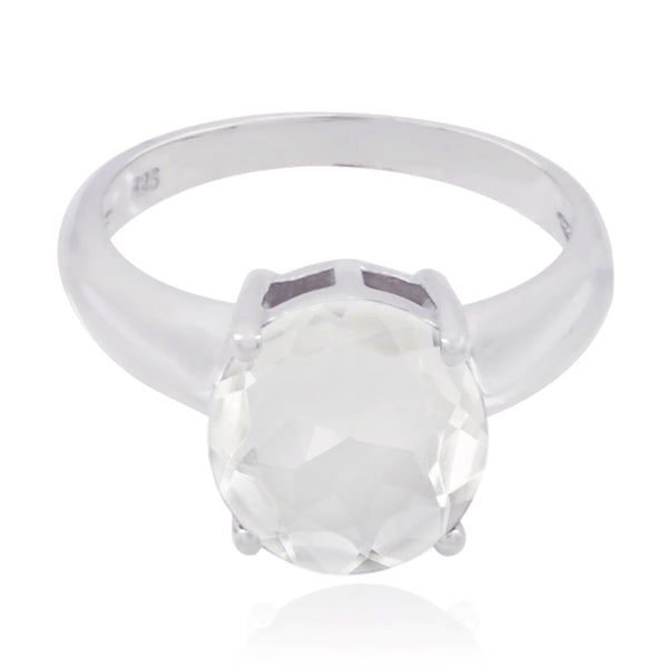 Crystal Quartz Solitaire Moroccan 92.5 Silver White Gemstone Tiny Luxurious Ring Jewelry