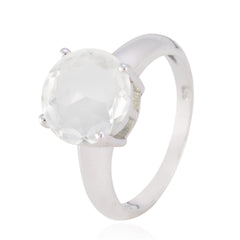 Crystal Quartz Solitaire Moroccan 92.5 Silver White Gemstone Tiny Luxurious Ring Jewelry