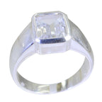 Crystal Quartz Solitaire Moroccan Silver White Gemstone Mid weight Signet Ring Jewelry